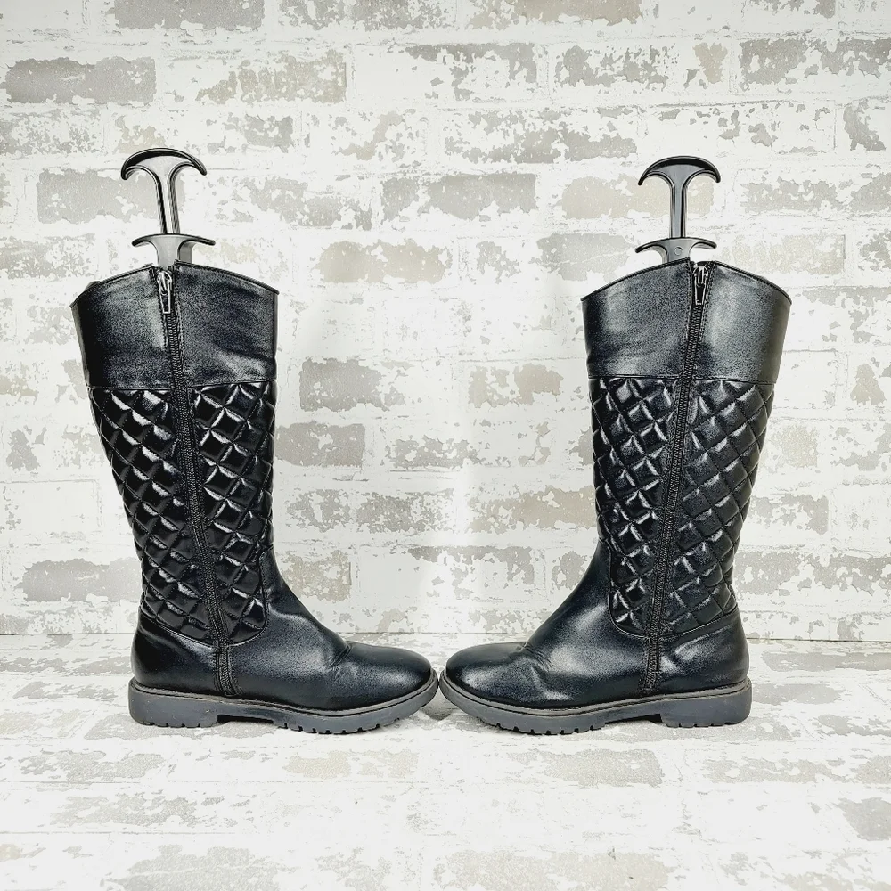 Nordstrom Aubrey Black Faux Leather Quilted Knee High Boots B622